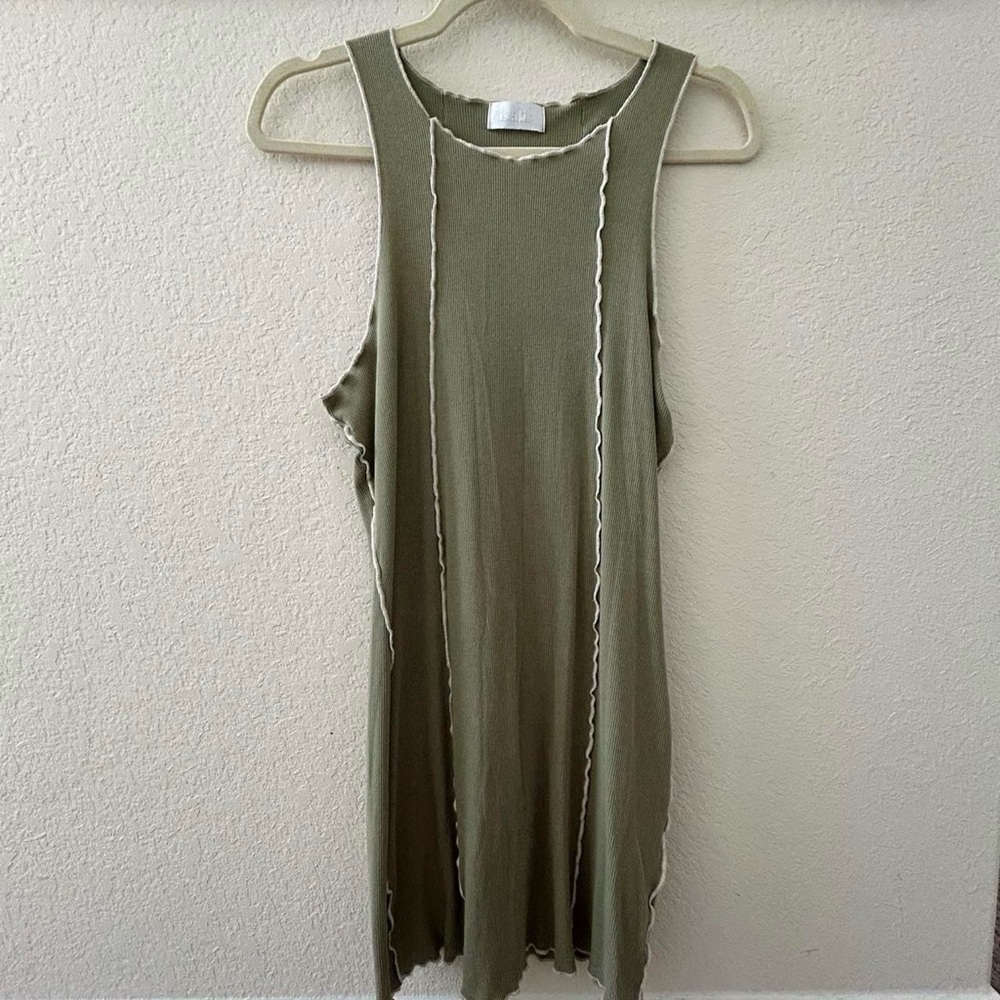 Sage Green Exposed Stitch Bodycon Sleeveless Mini Dress, isalis, size L